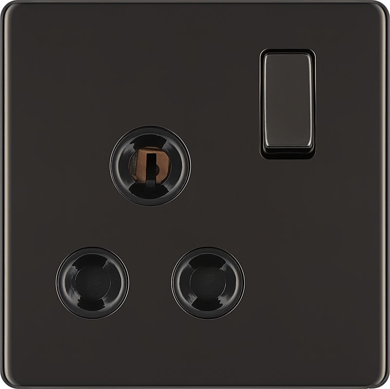 BG Electrical Flatplate Screwless Black Nickel - 15A single, switched, round pin