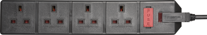 Masterplug Work - 4 Sockets, 2m, 13A, Black