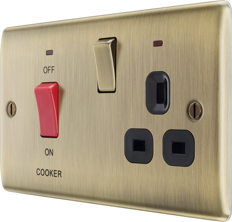 BG Electrical Nexus Metal Antique Brass - 45A double pole, with switched socket and indicators