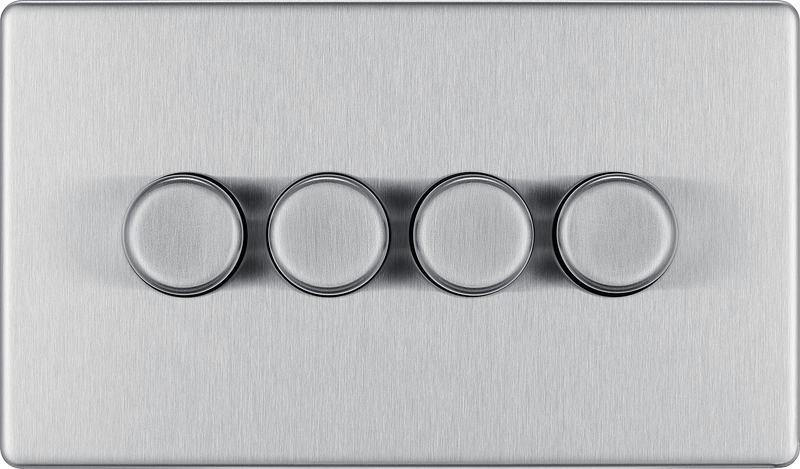 BG Electrical Flatplate Screwless Brushed Steel - Quadruple 2 way push 200W