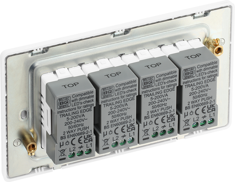 BG Electrical Evolve Pearlescent White - Quadruple, 2 way push 200W