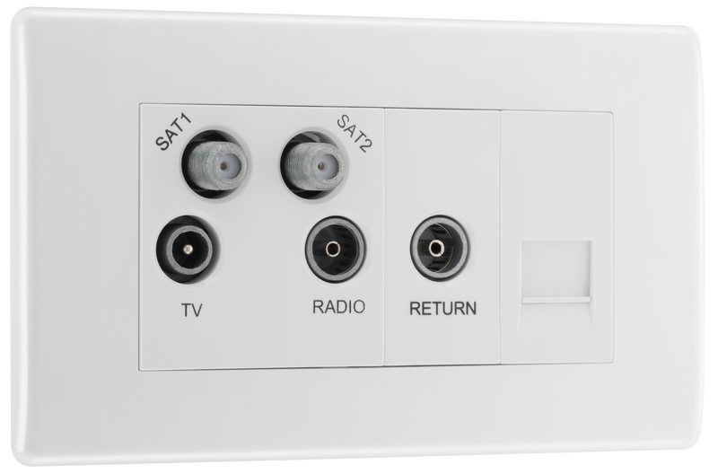 BG Electrical 800 Series - Quadplex, 2 x sat, BT outlet and co-ax returned - screened