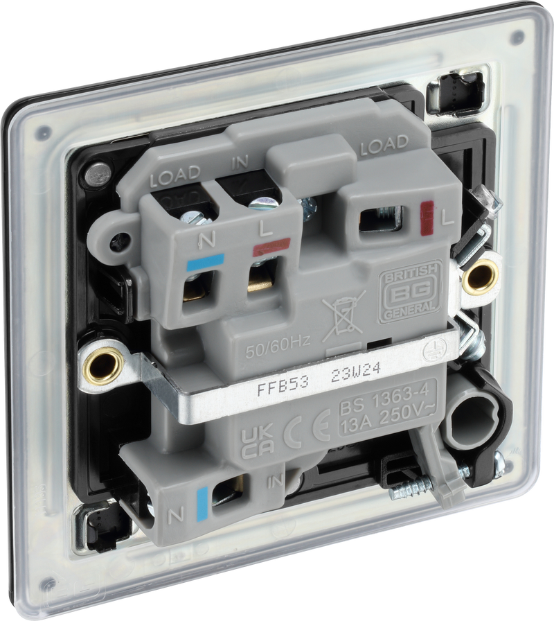 BG Electrical Flatplate Screwless Matt Black - Switched and fused with indicator and flex outlet
