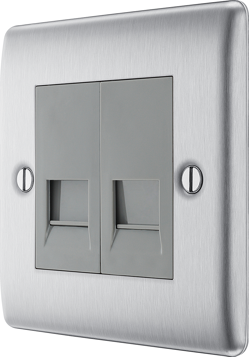 BG Electrical Nexus Metal Brushed Steel - Double, telephone socket, master