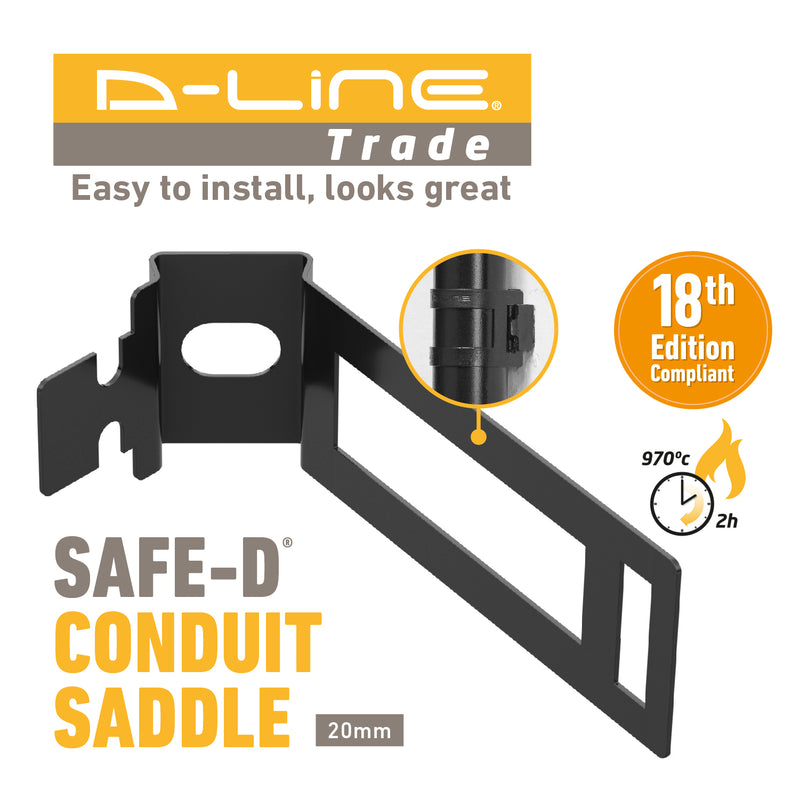 D-Line Fire Clip - Safe-D Conduit Saddle 25mm - Black (Pack of 20)