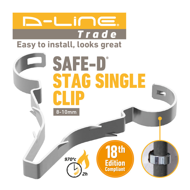 D-Line Fire Clip - Safe-D Stag-Clip for 1x 8-10mm φ cable. Single, Galv. - Pack of 100