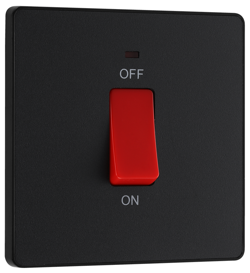 BG Electrical Evolve Matt Black - 45A, double pole, single plate, with indicator