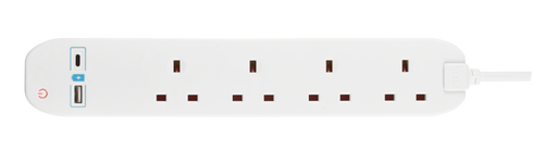 Masterplug USB - USB A + C 10.5W, 4 Sockets, 1m, 13A, White