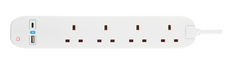 Masterplug USB - USB A + C 10.5W, 4 Sockets, 1m, 13A, White