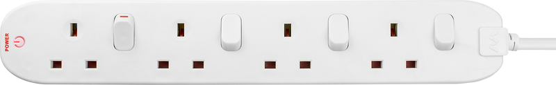 Masterplug Switched - 4 Sockets, 2m, 13A, White