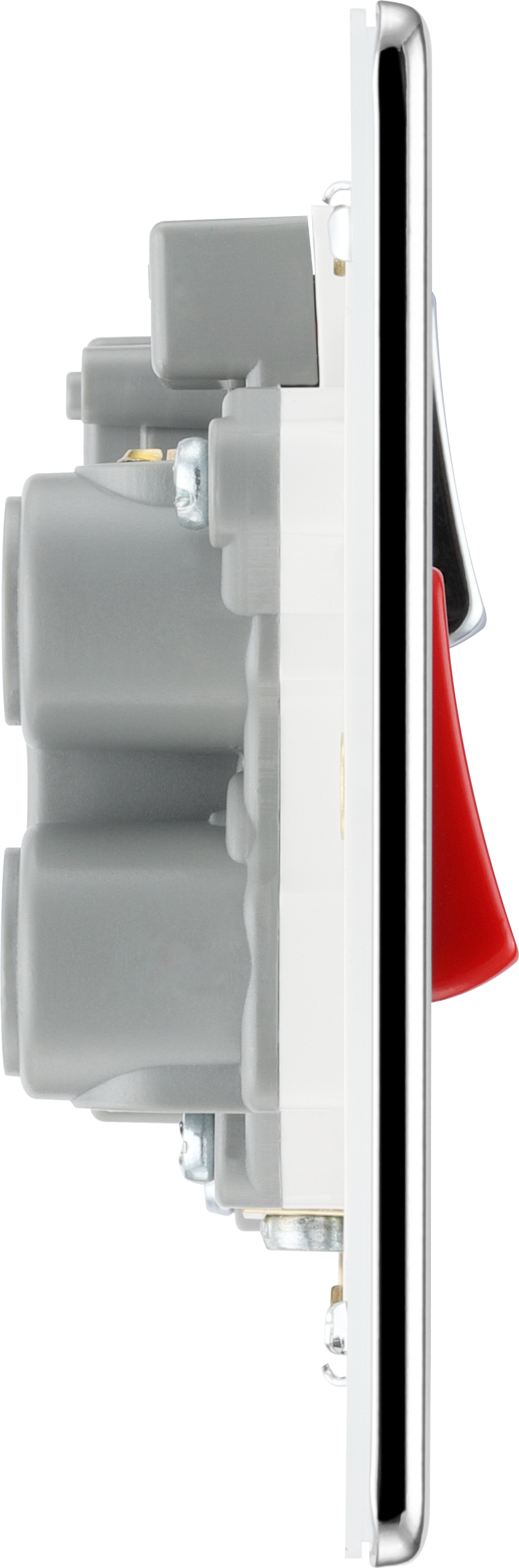 BG Electrical Flatplate Screwless Polished Chrome - 45A double pole, with switched socket and indicators