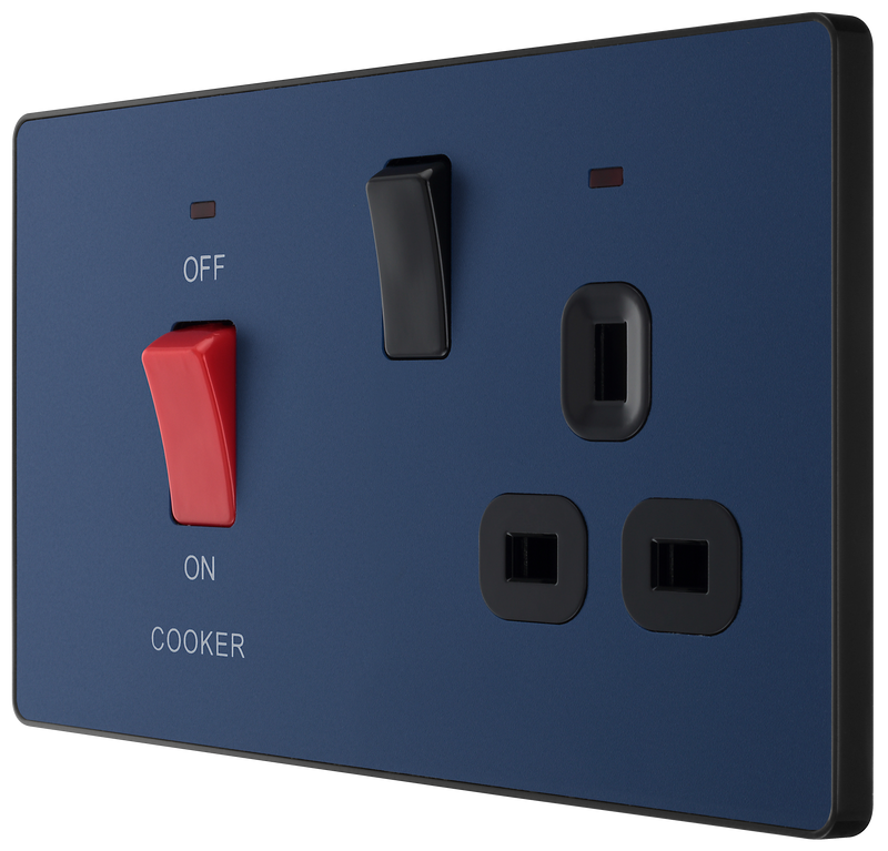 BG Electrical Evolve Matt Blue - 45A double pole with switched socket and indicators