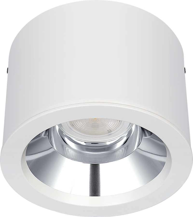 Luceco Platinum Surface - Platinum surface downlight gloss reflector 218mm 3300 lumen with fixed output driver and emergency