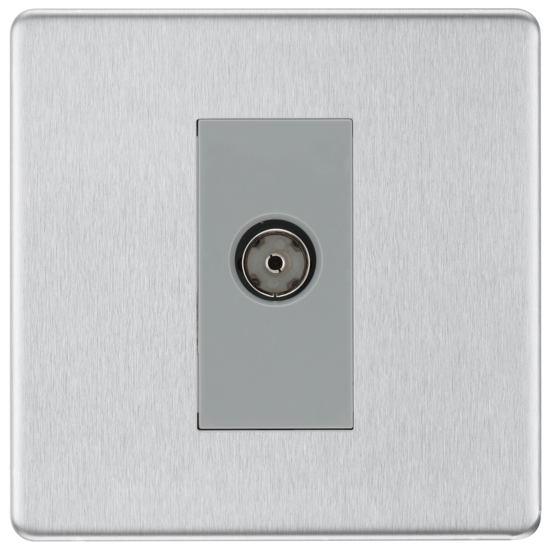 BG Electrical Flatplate Screwless Brushed Steel - Single, isolated, co-axial