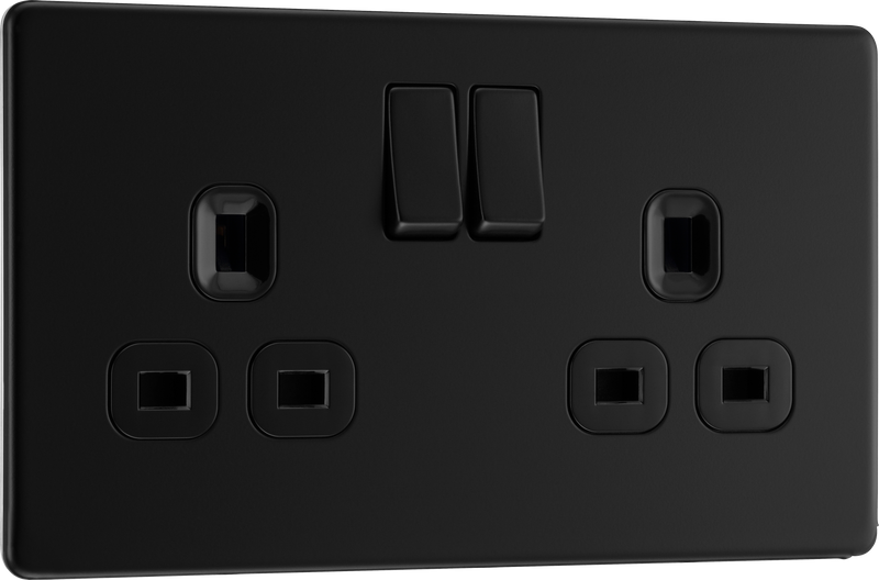 BG Electrical Flatplate Screwless Matt Black - Double switched, double pole