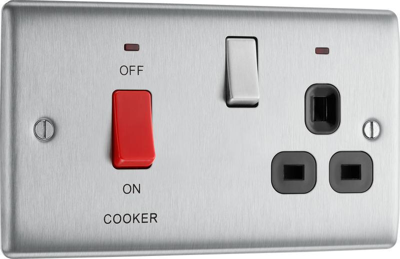 BG Electrical Nexus Metal Brushed Steel - 45A double pole, with switched socket and indicators