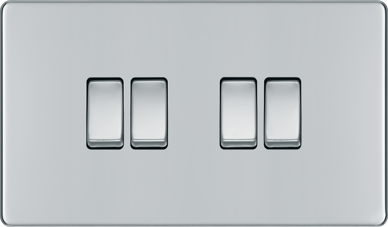 BG Electrical Flatplate Screwless Polished Chrome - Quadruple, 2 way switch