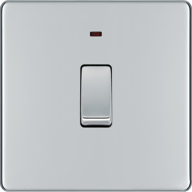 BG Electrical Flatplate Screwless Polished Chrome - 20A, double pole, with indicator