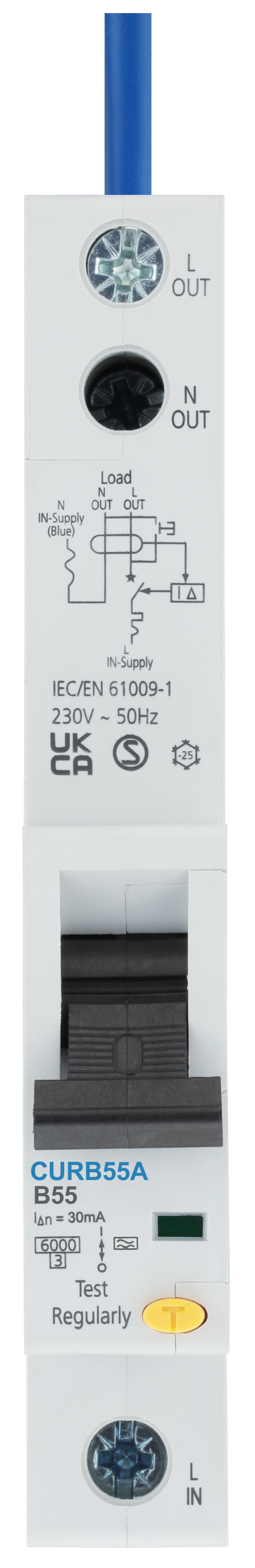 BG Circuit Protection RCBO - Unidirectional 55A B Curve RCBO Type A 1P 1 Module