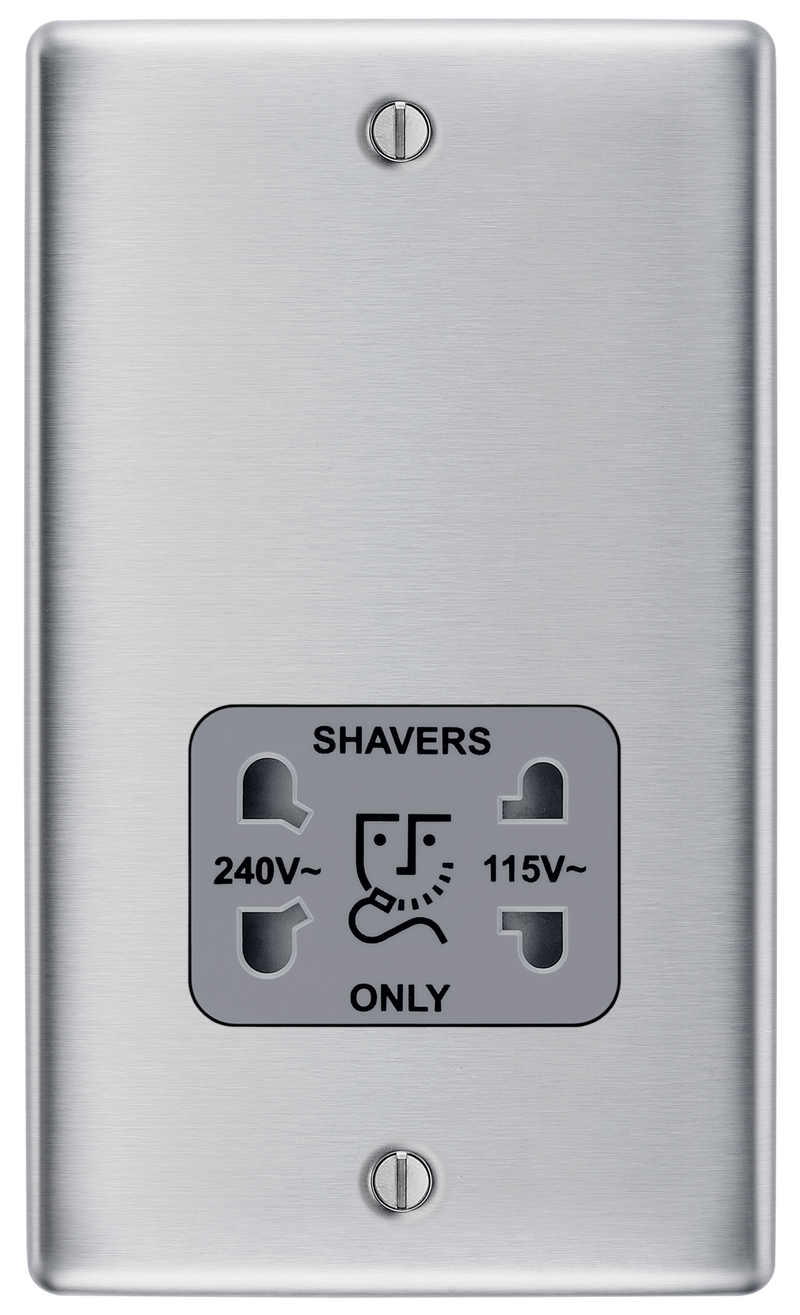 BG Electrical Nexus Metal Brushed Steel - 115/240V dual voltage shaver socket