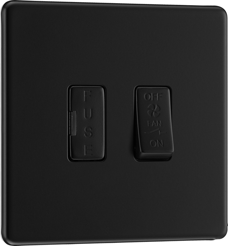 BG Electrical Flatplate Screwless Matt Black - 3 pole fan isolator, fused