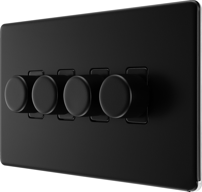 BG Electrical Flatplate Screwless Matt Black - Quadruple 2 way push 200W