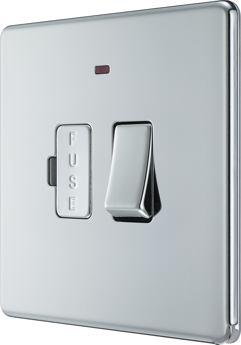 BG Electrical Flatplate Screwless Polished Chrome - Switched and fused with indicator
