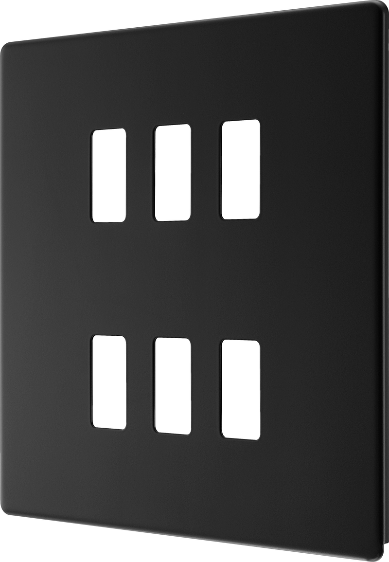 BG Electrical Flatplate Screwless Matt Black - 6 module - square