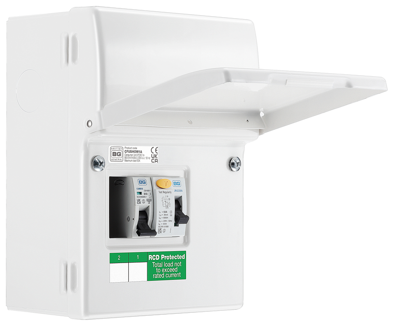 BG Circuit Protection IP20 Non Weatherproof - 4 module, 2 way, 63A Type A RCD, 2 MCB's
