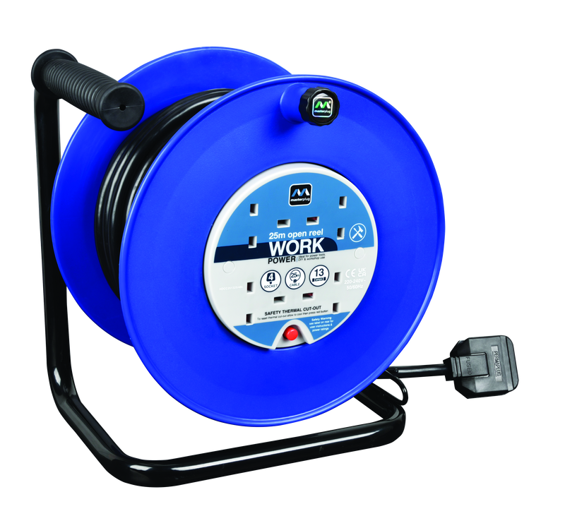 Masterplug Work - 25m, 4 Sockets, 13A, Blue
