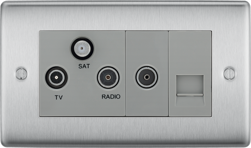 BG Electrical Nexus Metal Brushed Steel - Triplex with BT outlet and co-axial return - screened