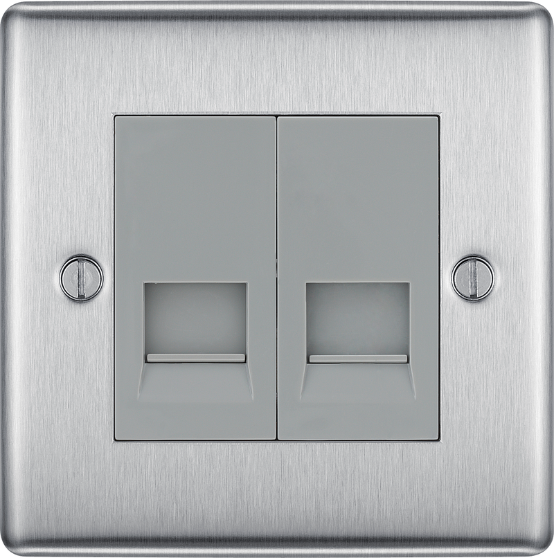 BG Electrical Nexus Metal Brushed Steel - Double, telephone socket, master