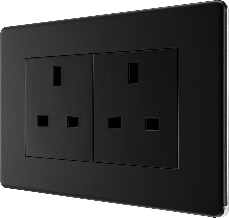 BG Electrical Flatplate Screwless Matt Black - Double unswitched