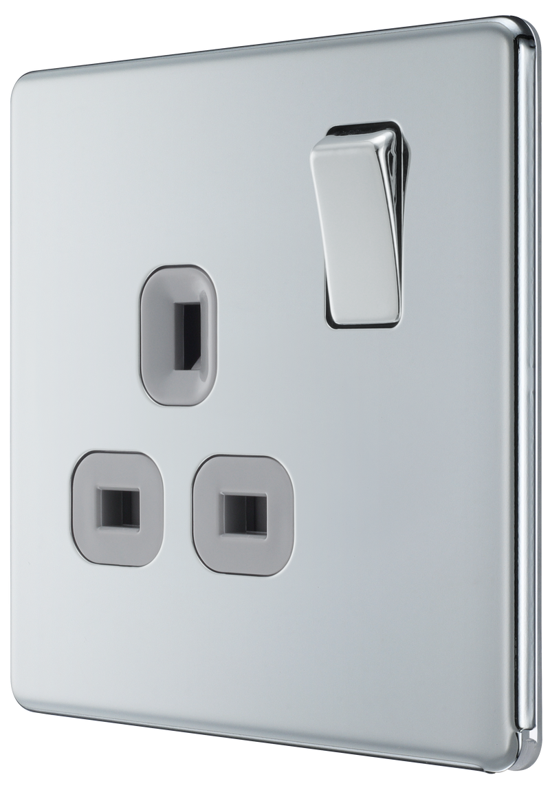 BG Electrical Flatplate Screwless Polished Chrome - Single switched, double pole
