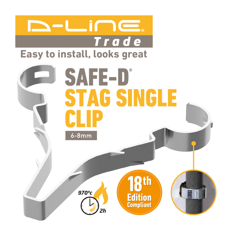 D-Line Fire Clip - Safe-D Stag-Clip for 1x 6-8mm φ cable. Single, Galv. - Pack of 50