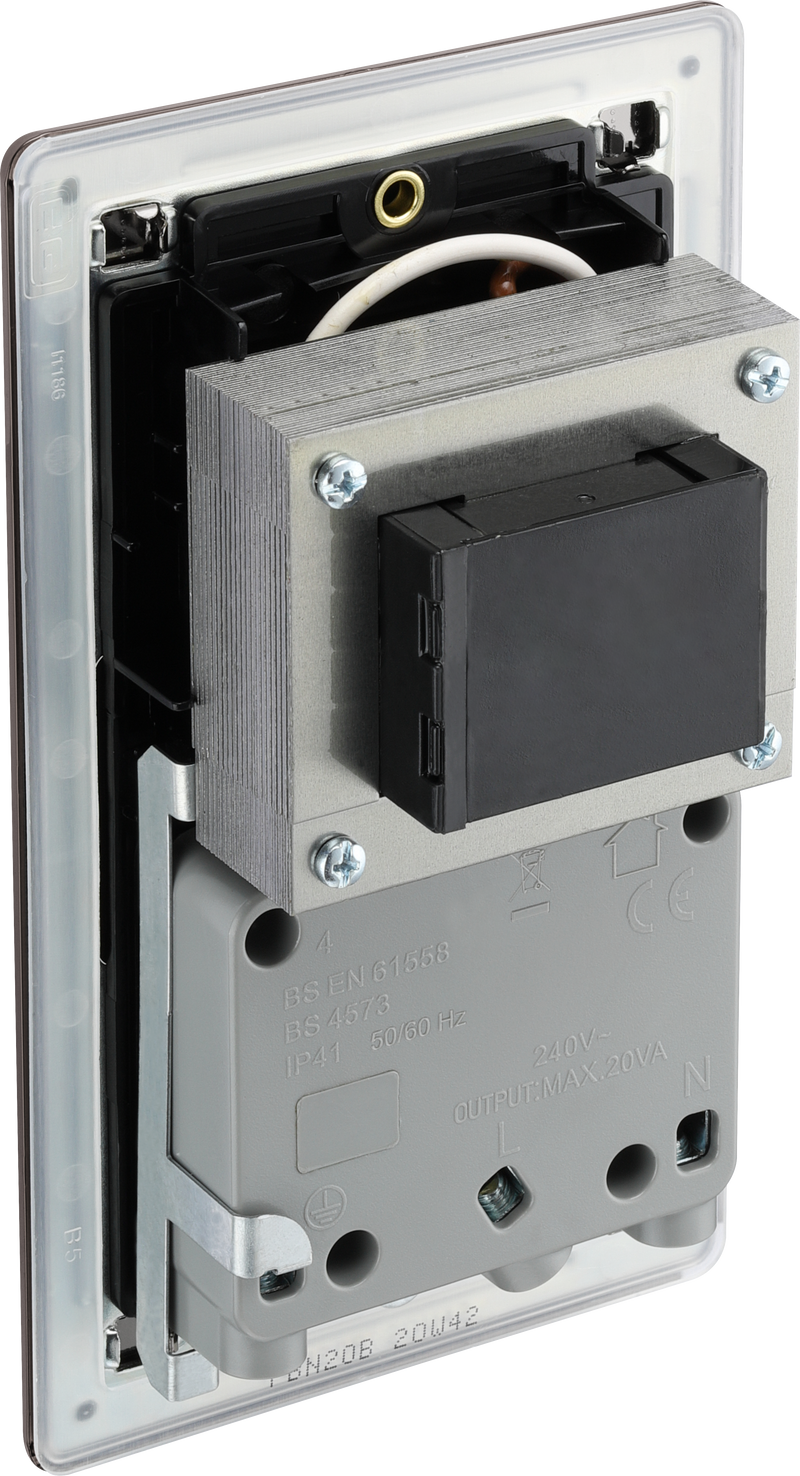 BG Electrical Flatplate Screwless Black Nickel - 115/240V dual voltage shaver socket