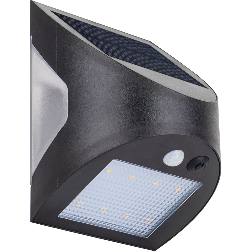 Luceco Prysm Wall Light - Prysm Decorative Outdoor Solar Wall Light with PIR Motion Sensor and USB Charging Port, LED Exterior Lighting, Black, IP54, 6W, 600lm, 4000K