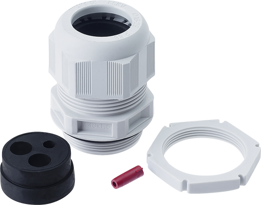 BG Electrical Contractor - Grey plastic tails kit, multiple inserts, locknut and blanking insert