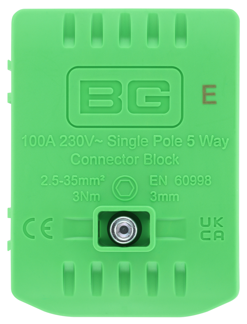 BG Circuit Protection Cp Connectors - 100A 5 Way Connector Block - Earth - Green
