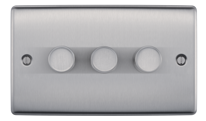 BG Electrical Nexus Metal Brushed Steel - Triple, 2 way push 200W