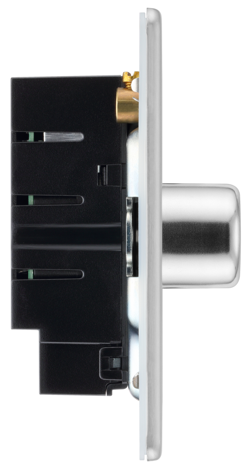 BG Electrical Flatplate Screwless Brushed Steel - Triple 2 way push 200W