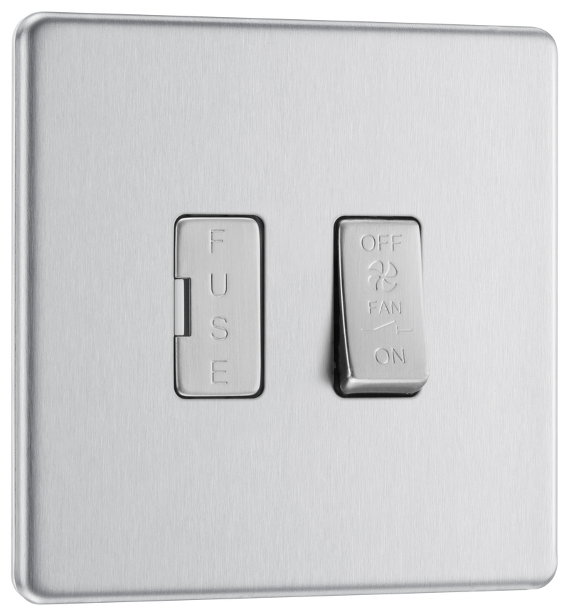 BG Electrical Flatplate Screwless Brushed Steel - 3 pole fan isolator, fused