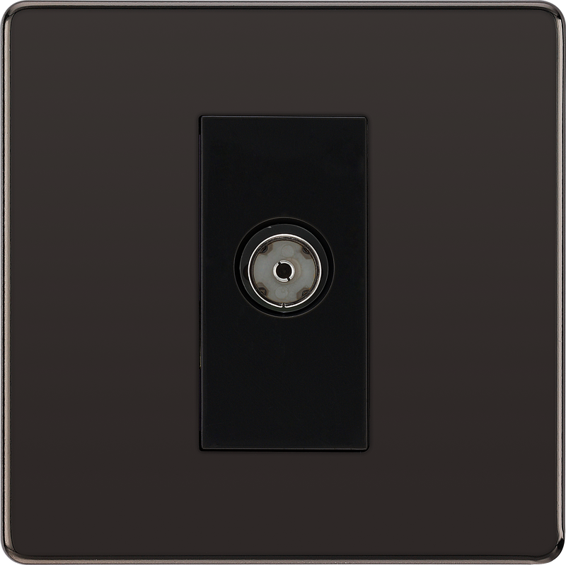 BG Electrical Flatplate Screwless Black Nickel - Single isolated, co-axial