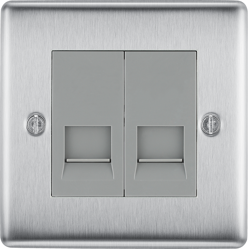 BG Electrical Nexus Metal Brushed Steel - Double, telephone socket, secondary