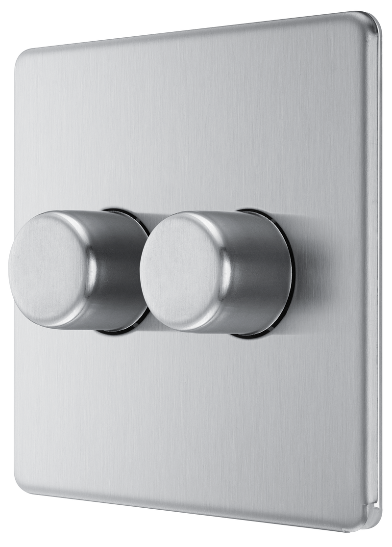 BG Electrical Flatplate Screwless Brushed Steel - Double 2 way push 200W
