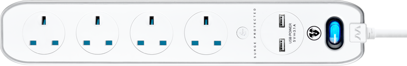Masterplug High Gloss USB - 2 x USB A, 4 Sockets, 2m, 13A, Gloss White