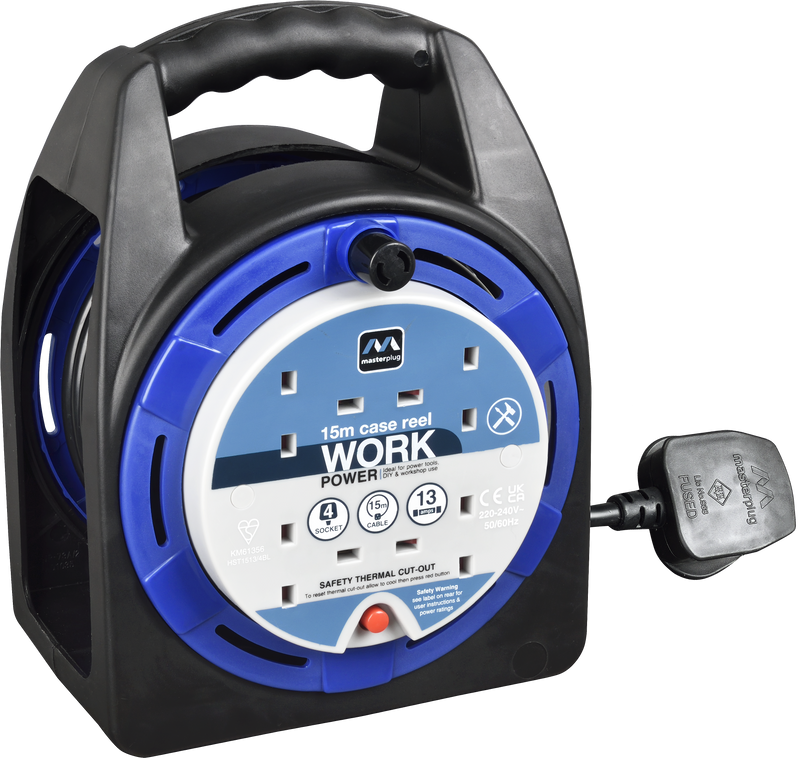 Masterplug Work - 15m, 4 Sockets, 13A, Blue