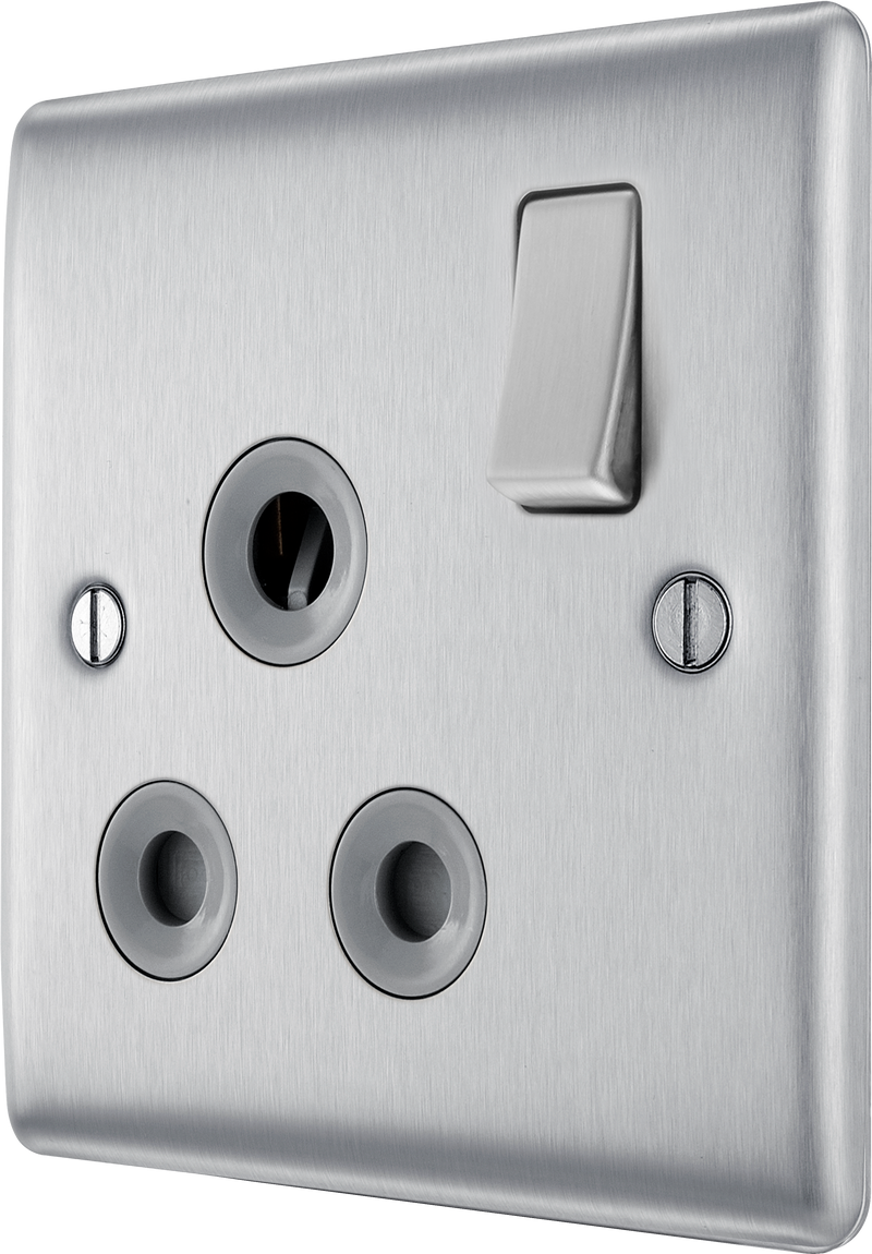 BG Electrical Nexus Metal Brushed Steel - 15A, single, switched, round pin