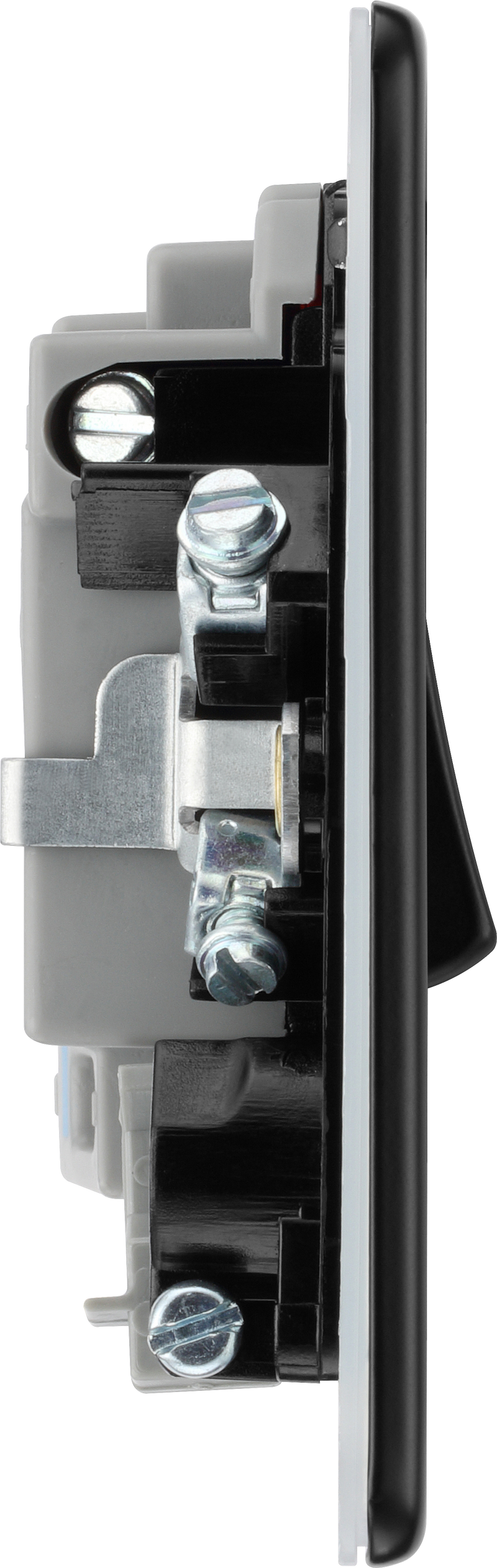 BG Electrical Flatplate Screwless Matt Black - Switched and fused with indicator and flex outlet
