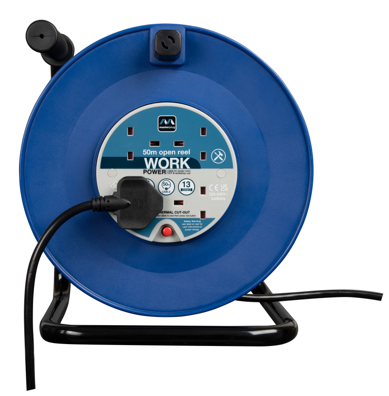 Masterplug Work - 50m, 4 Sockets, 13A, Blue
